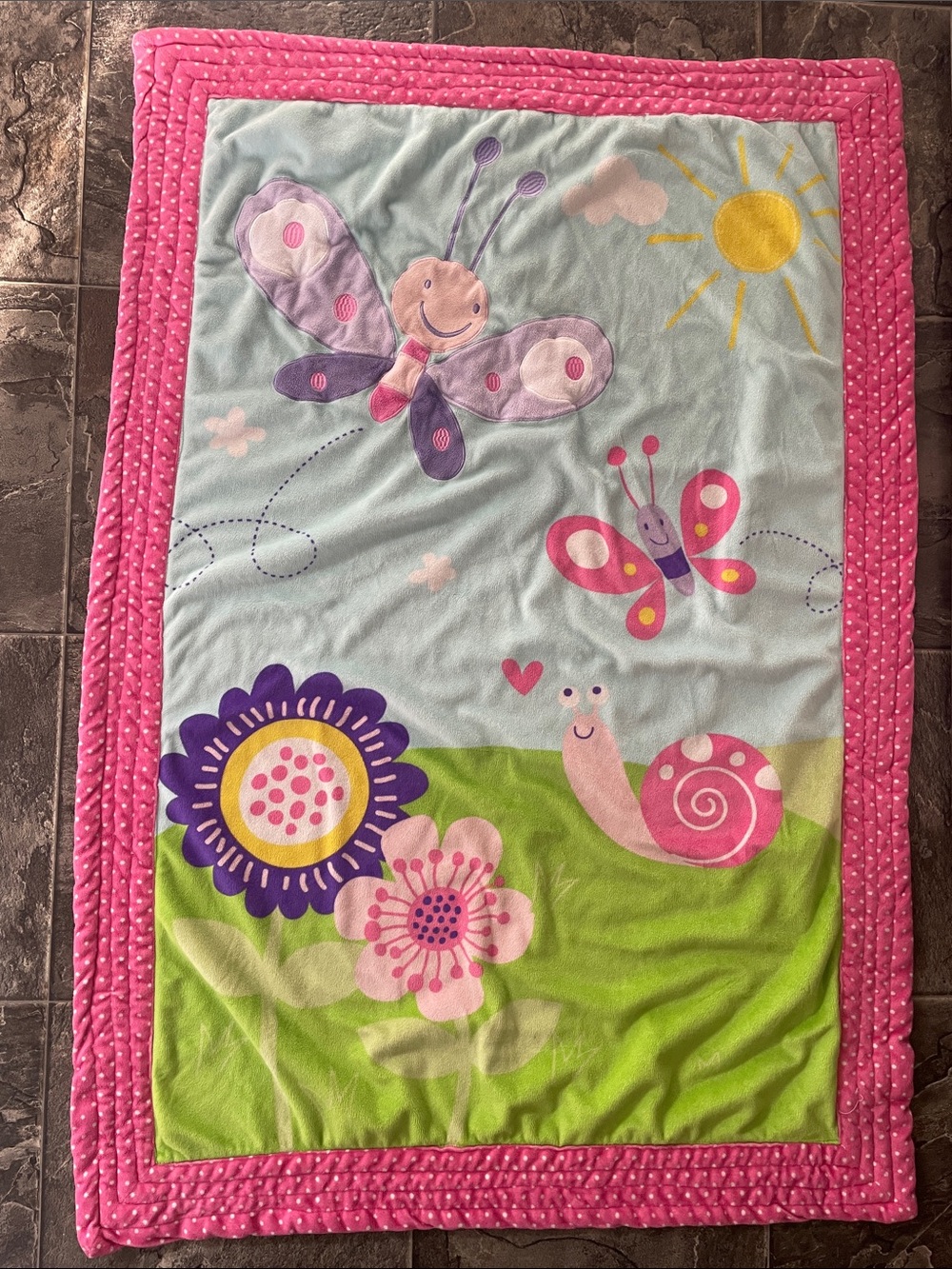 LITTLE MIRACLES Cozy Whimsicial Garden Butterfly Flowers Snail Sherpa Blanket